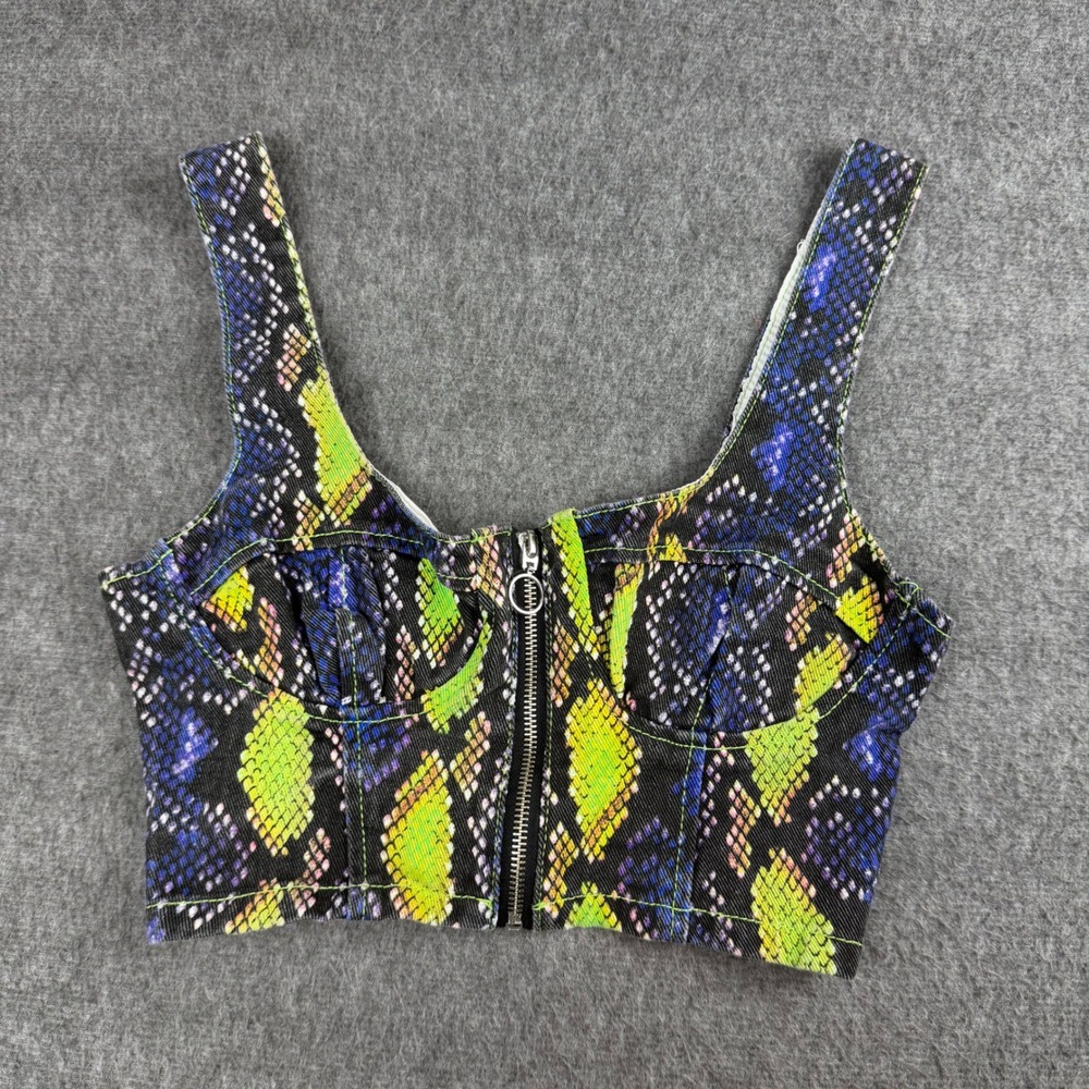 PrettyLittleThing Crop Top Women's UK 6 US 2 Multi Neon Snakeskin Zip Front